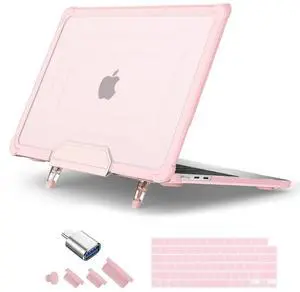 DONGKE for MacBook Air 13.6 inch Case M3 M2 2024 2023 2022 Model A3113 A2681, Heavy Duty Sturdy Protective Hard Shell Case with Foldable Stand + Keyboard Cover + Type C Adapter - Baby Pink