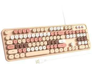 Atelus Computer Wired Keyboard, Plug Play USB Full-Size Keyboard with Large Number Pad, Caps Indicators, Foldable Stands, for Windows 7/8/10 PC Laptop (Milk Tea Colorful)