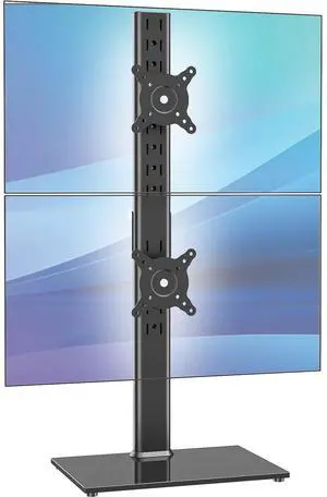 Dual Monitor Stand - Vertical Stack Screen Free-Standing Desk Mount Arm Riser Fits Two 13 to 34 Inch Computer Monitors with Swivel, Tilt, Height Adjustable, VESA Stand 100 x 100mm, 75 x 75mm AX05TB02