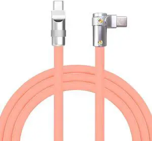 chubbycable FlexElbow Pro - 90 Degree Design 240W Fast Charge Cable Ultra-Thick Silicone Right Angle USB C Cable Phone Tablets Charging Cord, Pink, Type-C to Type-C, 6.6FT