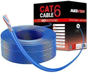 AvesView CAT 6 Ethernet Cable 1000ft Indoor Easy Pull Box 10Gbps Premium Quality High-Speed Bulk CAT6 Cable 1000ft Unshielded Copper Clad Aluminum (CCA) 23AWG 550MHz 1000 FT CAT 6 Cable - Blue