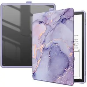 Fintie Hybrid Case for Kindle Scribe (2024/2022 Release) - Slim Shockproof Cover Transparent Back Shell with Pencil Holder Auto Sleep/Wake for 10.2" Kindle Scribe 2022 & 2024 Releases, Lilac Marble