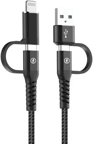 Outdoor Tech Calamari 4.0 4-in-1 Charging Cable - Nylon Braided MFi Cable with Multiple Charging Tips - USB-C, Lightning, and USB-A