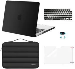 MOSISO Compatible with MacBook Pro 13 inch Case M2 2025-2016 A2338 M1 A2251 A2289 A2159 A1989 A1708 A1706, Plastic Hard Case&Puffy Sleeve Bag&Keyboard Skin&Webcam Cover&Screen Protector, Black