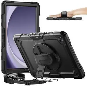 Timecity Case for Samsung Galaxy Tab A9+/ A9 Plus 11 inch, Full-Body Protective with Screen Protector, Rotating Stand, Hand/Shoulder Strap for Galaxy A9+ Tablet (SM-X210/X216/X218)- Black