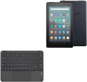 BoxWave Keyboard Compatible with Amazon Fire 7 (9th Gen 2019) - SlimKeys Bluetooth Keyboard with Trackpad, Portable Slim TouchPad - Jet Black