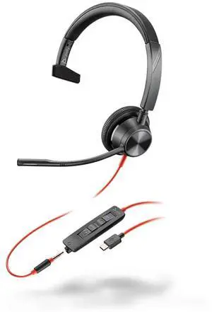 Plantronics Poly (Plantronics + Polycom) Blackwire 3315 Wired, Single Ear (Mono) USB-C Headset- Connect to PC/Mac via USB-C or Mobile/Tablet via 3.5 mm Connector, Zoom & More (214015-101)