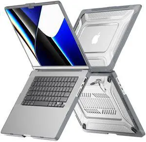 Batianda Shockproof Case for New M4 MacBook Pro 16 inch 2024 2023 2021 M3 M2 Pro Max Chip,Honeycomb Surface Design Durable Protective Hard Shell with TPU Bumper and Fold Stand & Keyboard Cover, Grey
