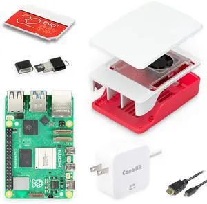 CanaKit Raspberry Pi 5 Essentials Starter Kit with Official White/Red Case (4GB RAM)