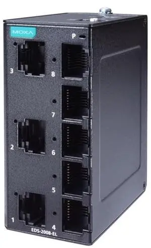 MOXA EDS-2008-EL 8-Port Entry-Level Unmanaged Switch, 8 10/100BaseTX Ports, Metal housing, -10 to 60°C