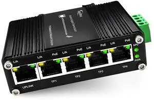 Industrial Gigabit 5-Port 802.3at PoE Switch with 1 Uplink Port, 10Gbps Ethernet Switch Supporting DIN-Rail, PoE Booster Function