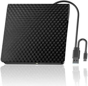 External Blueray/DVD Drive for PC, Support 50G Disc External Blu Ray Drive, Portable USB 3.0 and Type-C Bluray Drives, Blu Ray Burner Suitable for Windows XP/7/8/10/11 MacOS for Laptop, Desktop, Mac