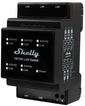 Shelly LAN Switch | 5 Port RJ45 10/100 Mbps Fast Ethernet Switch | DIN-Mountable | Fanless | Plug & Play | Energy-Saving | Easy Installation & Configuration | No Additional Adapter Required