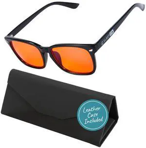 Sleep ZM Blue Light Blocking Glasses for Women + Men - Better Sleep + Anti Eye Strain Protection - Computer Screens & Gaming - Black Wayfarer - 99% Night-time Amber Lens + Foldable Case