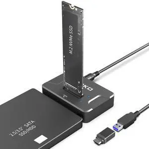 AOKO Hard Drive Reader , USB to SATA NVMe Adapter 10Gbps External SSD Enclosure /Reader for NVMe & SATA 2.5"/3.5" HDD/SSD, Includes 12V/3A Power Adapter