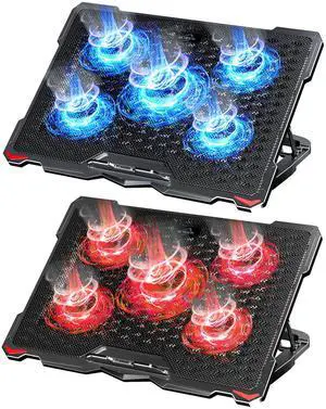 AICHESON 5 Fans Blue & Red Laptop Cooling Pad Combination Set, Ergonomically Multiple Heights