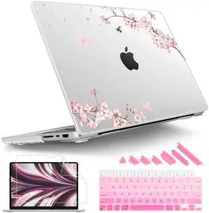 Tuiklol for M4 MacBook Pro 14 Inch Case 2024-2021 Release A3112 A3401 A3185, M3 A2918 A2992/M2 A2779/M1 A2442 Pro/Max Chip,Hard Shell Case with Screen Protector for Touch ID, Plum Blossom