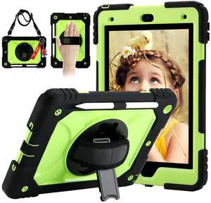 for iPad 9th/8th/7th Generation Case,iPad 10.2 Case 2021/2020/2019, with Cute Key Chain, Rugged Protective Case with 360°Rotating Stand & Shoulder Hand Strap & Pen Slot for 10.2 Inch (Black+Yellow)