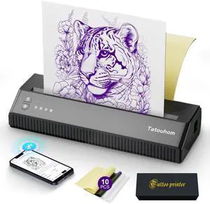 Tatouhom Tattoo Stencil Printer, Bluetooth Portable Thermal Printer with 10pcs Transfer Paper, Wireless Tattoo Transfer Machine Compatible with Smartphone & PC
