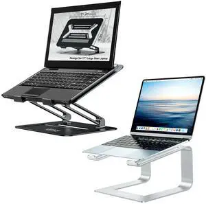 Urmust Adjustable Laptop Stand Black + Detachable Laptop Riser Silver
