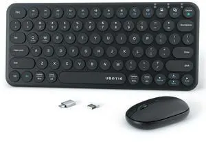 Mini Computer Wireless Keyboard and Mouse Combo, UBOTIE Colorful Compact Silent Linear Switch Round Keycaps TKL Keyboards with Optical Mouse for Travel Business(Black)