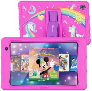 Contixo 8-inch Kids Tablet - K80A Learning Tablets, Disney eBook Pre-Installed (Value $350), Educator Academy APPs, Parental Controls, Android 13, 32GB, Kid-Proof Case w/ & Stylus, Ages 3-12 - Pink