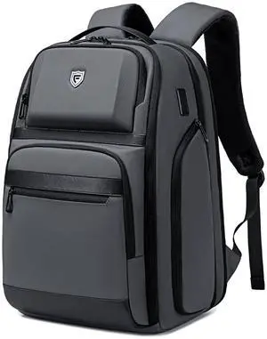 Fenree.geer Grey Business Backpack for Men, Fits 17 Inch Laptop Water Resistant 45L Travel Bag with USB Charging Port, Expandable Men's Backpack for Work/College/Commuter