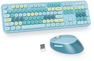 Ussixchare Blue Wireless Keyboard and Mouse, Cute Keyboard and Mouse Combo, Full Size Typewriter Keyboards with Number Pad, Colorful Key Board for Pc Laptop