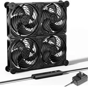 upHere Big Airflow 4 x 120mm x 25mm Computer Fan with AC Plug Cabinet Fan 100V 240V AC Power Supply,DC 12V 5 Speed Controller, for Router Mining Machine Chassis Server Workstation Cooling