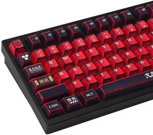 TIMSEKER 135-Key Manga Anime Keycaps Set, Black Red PBT Keycaps, Cherry Profile, Dye-Sub Custom Hand-Drawn Design, Compatible with ANSI Layout Mechanical Keyboards