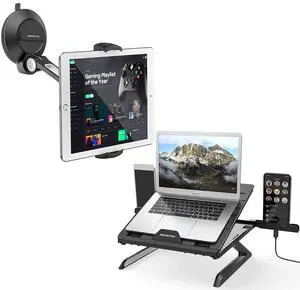 AboveTEK Phone Tablet Stand Holder with Suction Cup Fits 4-11, Genie Book Laptop Stand Riser - 9 Height/Angle Adjustable Fits 6 to 17 Laptop