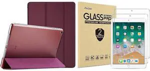 ProCase iPad Air 1st 2013 Wine Slim Hard Shell Case Bundle with 2 Pack iPad 9.7 2018 & 2017 / iPad Pro 9.7 / iPad Air 2 / iPad Air Tempered Glass Screen Protectors