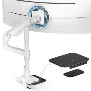 ARES WING Ultrawide Monitor Mount with USB & Steel Monitor Mount Reinforcement Plate for 49'' and 44 Lbs Ultrawide Screen