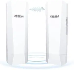 SODOLA 2-Pack 900Mbps Wireless Bridges, 5.8G Outdoor CPE Point to Point 3-5KM Long Range Access with 14DBi High Gain Antenna,2 RJ45 LAN Ethernet Port,24V PoE Power, IP65 Waterproof WiFi Bridge Set