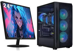 STGAubron Gaming PC Bundle with 24Inch FHD LED Monitor-Radeon RX 580 8G, Dual Intel i7 Xeon E5 up to 3.7GHz, 16G DDR4, 512G SSD, RGB Fan x4, RGB Mouse Pad, Windows 10 Pro