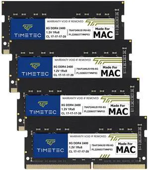 Timetec 32GB KIT (4x8GB) Compatible for Apple 2017 iMac (27-inch w/Retina 5K Display) DDR4 2400MHz PC4-19200 1Rx8 CL17 1.2V Non-ECC Non-Parity Unbuffered SODIMM Memory MAC RAM Upgrade for iMac 18,3