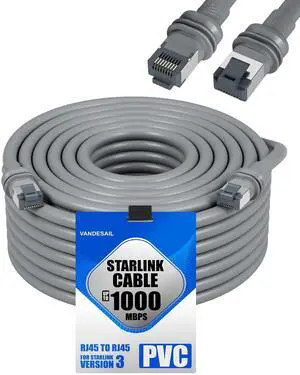 VANDESAIL for Starlink Cat6 Ethernet Cable 200 Feet V3, 24awg Compatible with Starlink Gen 3 Mini Replacement Cable,1000Mbps Waterproof Grey for Starlink Gen 3-200FT(59M)
