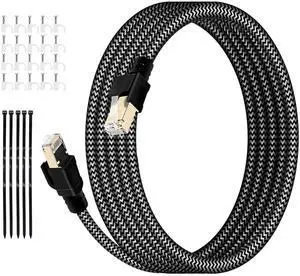 HUO JI Cat8 Ethernet Cable 50FT - 40Gbps 2000MHz High Speed LAN Cable with Gold-Plated Connectors Shielded for Indoor/Outdoor Use