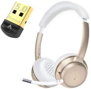 Avantree DG45 & AH6B, Bundle - USB Bluetooth 5.0 Adapter for Windows PC with Data Transfer, Enable Wireless Devices & Wireless Headphones, Detachable Mic, 22 Hrs Playtime, Soft Padding, Lightweight
