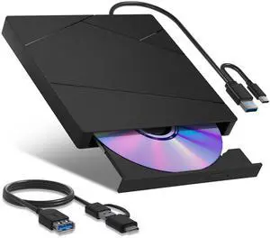 Wbacon External Blu-ray Drive, External Blueray/DVD Drive for PC External Bluray Burner with Extension Data Cable USB 3.0 Type-C Compatible with Windows/MacOS/Linux Laptop Desktop