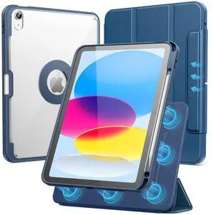 SPARIN Case for iPad A16 11th/10th Generation 2025/2022 (11"/10.9") with Pencil Holder, Magnetic Detachable Hybrid Stand, Portrait/Landscape Angle, Clear Protective Case, Auto Wake/Sleep-Navy Blue