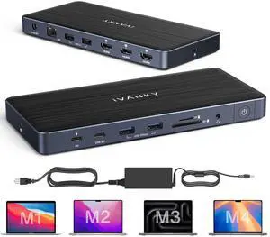 iVANKY 14-in-1 FusionDock Pro 1+ for M1/ M2/ M3/M4 MacBook DisplayLink Docking Station with 180W Power Adapter, Triple 4K@60Hz Monitor Mac mini Air Dock 3HDMI 2.0, 96W PD, 10Gbps, 2.5GbE, SD/TF 4.0