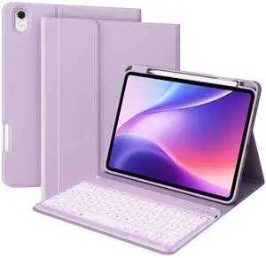 kenke Case with Keyboard for iPad Air 11 inch 7th (M3/M2) 2025/2024 & Air 5th/4th Generation 10.9 Inch with Right Pencil Holder, 7-Color Backlit Wireless Detachable Folio Keyboard Cover, Purple