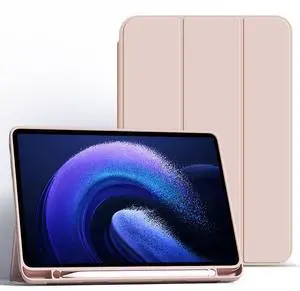 TEKNET Case Folder Silicon Case for Xiaomi Mi Pad 6 / Pad 6 Pro 11 (2023) Smart Lightweight Soft Protector with Shockproof Stand, Auto Sleep/Wake Pencil Holder (Pink)