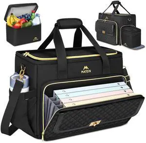 MATEIN Teacher Bag with Lunch Box, Large Teacher Tote Bag for Women Work with Accordion File Organizer & Insulated Pocket, 17.3 inch Laptop Tote Computer Briefcase for Office, College, Nursing, Black