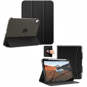MoKo for iPad (A16) 11th Generation Case 11 Inch 2025, iPad 10th Generation Case 10.9 Inch 2022, Slim Stand Hard PC Translucent Back Shell Cover, Bundle Sales Premium Leather Folio Stand Cover, Black