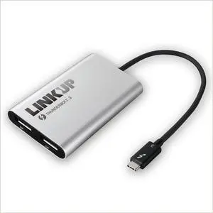 LINKUP [Certified] 2019 Thunderbolt 3 to Dual DisplayPort 1.22X 4K 60Hz/Single 5K 60Hz Adapter Compatible with Mac & WindowsTB3 Aluminum CaseNot for USB-C Ports Without Thunderbolt 3 Logo