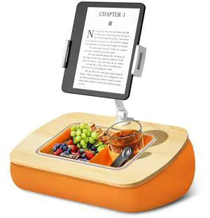 ERGONOV Lap Beanbag Tablet Pillow Stand with Snack Bowl and 360° Rotating Arm, Adjustable iPad Holder for Bed, Couch, and Recliner, Compatible with 4.7"-13" Kindle, iPad, Tablet, Phone,Orange