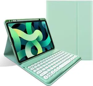 Keyboard Case for iPad 9th/8th/7th Generation/Air 3/Pro10.5,with Pencil Holder, Cute Candy Color Round Key Detachable Keyboard for iPad9/iPad8/iPad7, Mint Green