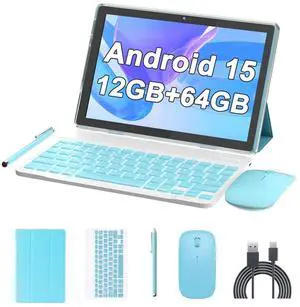 10 Inch Tablet Android 15(NOT GO) Tablets 2 in 1 tablet With keyboard 12GB RAM+64GB ROM(Supports 1TB expansion) Tableta 2MP+8MP Camera 6000mAh Battery Mouse/Case/Stylus 5G Wifi-6 10.1" Android Tablets